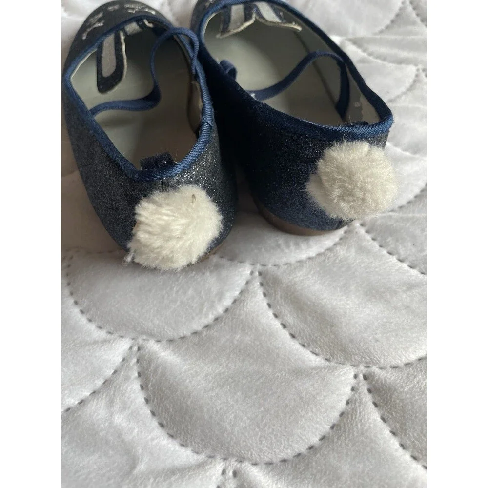 OshKosh B’gosh Girls Navy Blue Sparkle Easter Bunny Ballet Flats Toddler Size 10
